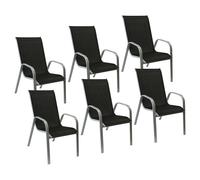 Happy Garden Lot de 6 chaises de Jardin Marbella - Textilène Noir et Aluminium Gris