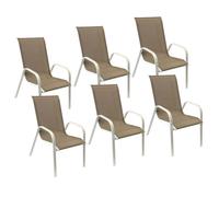 Lot De 6 Chaises Marbella En Textilène Taupe - Aluminium Blanc Marron