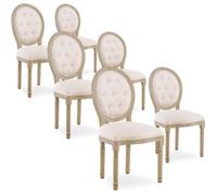 Lot de 6 chaises médaillon capitonnées Louis XVI tissu Beige