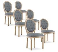 Lot de 6 chaises médaillon capitonnées Louis XVI tissu Gris