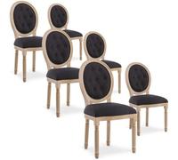Lot de 6 chaises médaillon capitonnées Louis XVI tissu Noir