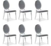 Lot de 6 Chaises Médaillon Velours "Tatianna" 90cm Argent Gris G