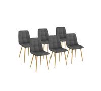 IDMarket - Chaises Mila - Velours gris foncé - Pied effet bois - Lot de 6 - pour salle à manger