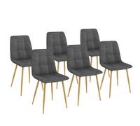 IDMarket - Chaises Mila - Velours gris foncé - Pied effet bois - Lot de 6 - pour salle à manger