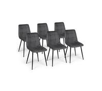 IDMarket – Chaises Mila – Lot de 6 – Velours gris foncé – Salle à manger