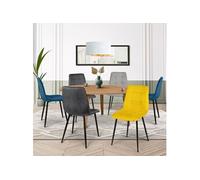 IDMarket – Lot de 6 chaises Mila en velours – Mix Color : Bleu x2, Gris foncé x2, Gris clair, Jaune