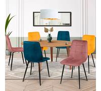 Lot de 6 chaises MILA en velours mix color bleu x2, jaune ocre x2, rose x2