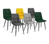 IDMarket – Lot de 6 chaises Mila en velours multicolore (Vert x2, Gris foncé x2, Gris clair, Jaune)