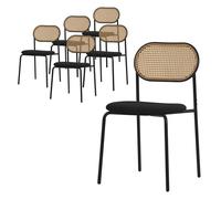 ML-Design Lot de 6 Chaises avec Dossier en Rotin Tressé, Structure Métallique, Assise Noire Rembourrée, Sièges Élégants d'Accentuation pour Salle à Manger, Cuisine ou Espace Repas, Style Contemporain