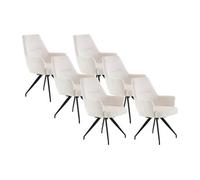 Lot de 6 chaises pivotantes avec accoudoirs en velours côtelé et métal noir - Crème - VASKIA