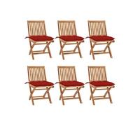 vidaXL Lot de 6 Chaises Pliables de Jardin avec Coussins, Sièges de Terrasse, Chaises de Salle à Manger, Meubles de Patio Extérieur, Bois de Teck