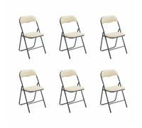 Lot de 6 chaises pliantes d'intérieur et confortables en velours et métal - Beige