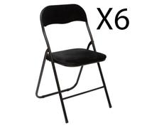 Lot de 6 chaises pliantes en velours et métal noir - PEGANE - Contemporain - Intérieur