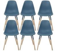 FLUK - Lot de 6 Chaises Polypropylène Bleu et Bois - Altobuy Bleu