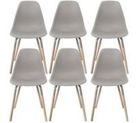 FLUK - Lot de 6 Chaises Polypropylène Taupe et Bois - Altobuy Gris