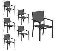 Lot de 6 chaises rembourrées en aluminium anthracite - textilène gris