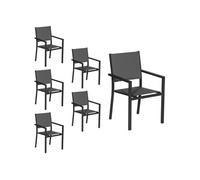 Happy Garden – Lot de 6 chaises rembourrées en aluminium anthracite, textilène gris