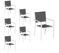 Lot De 6 Chaises Rembourrées En Aluminium Blanc - Textilène Gris Gris