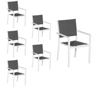 Happy Garden – Lot de 6 chaises de jardin rembourrées – Aluminium blanc, Textilène gris