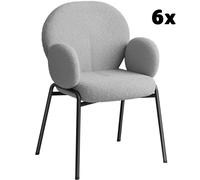 Lot De 6 Chaises Rembourrées Tissu Bouclette Et Accoudoirs Gris Clair Gris