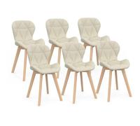 IDMarket Lot de 6 chaises ROBINE en tissu beige pour salle à manger