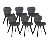 Lot De 6 Chaises Robine En Velours Gris Foncé Pieds Noirs