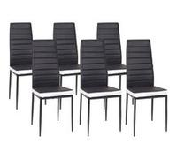 IDMarket – Lot de 6 chaises ROMANE – noires bandeau blanc pour salle à manger