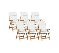 Lot de 6 Chaises Rustique Pliantes de Jardin en Bois d'Acacia avec Coussins Blan