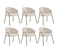 Lot de 6 chaises salle a manger blanches en tissu sherpa - Chaise scandinave avec dossier ajouré, piètement fer forgé doré, coussin éponge 10cm - Fauteuil salon confortable pour cuisine, coiffeuse