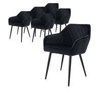 Lot de 6 chaises salle à manger salon en velours noir rembourrée pieds en acier