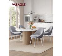 Lot De 6 Chaises Salle À Manger, Supportant Jusqu¿À 120 Kg, Coussin Rembourré 5,5 Cm D¿Épaisseur, Pieds Évasés, Pour Bureau, Salon, Gris Tourterelle Et Blanc Nuage