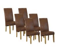Lot de 6 chaises SANTOS - Microfibre aspect cuir vieilli - Pieds bois clair