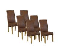 Lot de 6 chaises SANTOS - Microfibre aspect cuir vieilli - Pieds bois clair