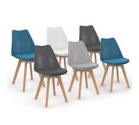 Lot de 6 chaises scandinaves SARA mix color blanc, gris clair, bleu canard x2, g
