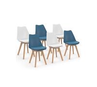 IDMarket – Lot de 6 chaises scandinaves SARA – 3x Bleu Canard / 3x Blanc