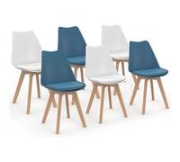 IDMarket – Lot de 6 chaises scandinaves SARA – 3x Bleu Canard / 3x Blanc