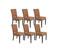 Lot de 6 Chaises Simili Cuir Cognac Piètement en Hêtre Teinté Wengé - ALBA -