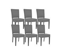Lot de 6 Chaises Simili Cuir Piètement en Hêtre Teinté Grises - ALBA -