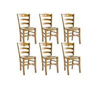 Lot de 6 Chaises Teinté Chêne et Assises en Paille - NAPLES -