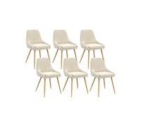 IDMarket - Lot de 6 chaises THALYA en Velours Beige avec accoudoirs | Avec pieds effet bois
