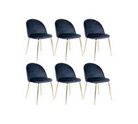 MEYRIN - Lot de 6 Chaises Velours Bleu et Pieds Métal Doré -
