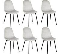 ALESSIA - Lot de 6 Chaises Velours Côtelé Gris Clair -