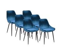 Lot de 6 chaises - Velours et métal noir - Bleu nuit - MASURIE