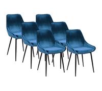 Lot de 6 chaises - Velours et métal noir - Bleu nuit - MASURIE