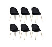 MEYRIN - Lot de 6 Chaises Velours Noir et Pieds Métal Doré -