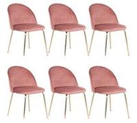 MEYRIN - Lot de 6 Chaises Velours Rose et Pieds Métal Doré -