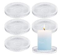 Lot De 6 Chandelier Bougeoir Verre, Bougeoir en Verre, Bougeoir Verre Rond, Assiettes À Bougie, Photophores en Verre Transparent, pour La Décoration, Les Mariages, Les Fêtes (Clair)