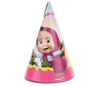 Lot de 6 chapeaux de fête Masha et Michka - cône carton 16 cm avec élastique