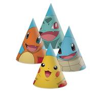 Lot de 6 chapeaux de fête « Pokemon » comme déguisement pour anniversaire d'enfant et fête | avec élastique 17 x 16 cm, en carton | Décoration d'anniversaire pour enfants Pikachu