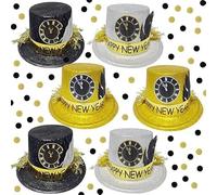 Lot de 6 chapeaux haut-de-forme à franges et plumes scintillantes pour le réveillon du Nouvel An 2025 - Pour homme et femme